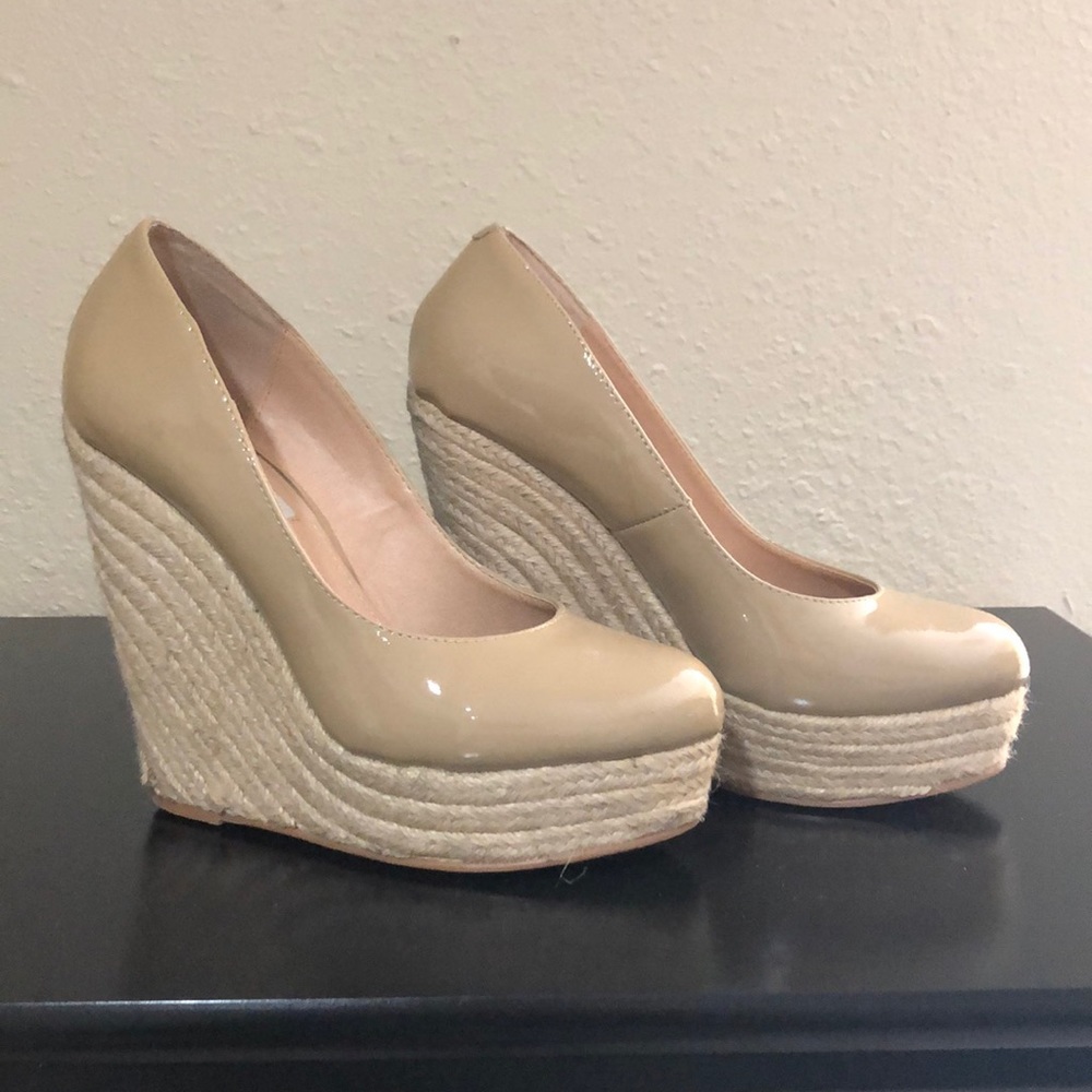 Rope braid wedge tan heels Steve Madden